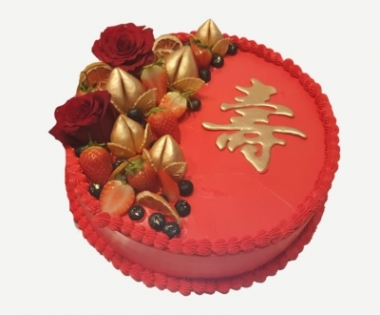 Longevity Cakes Singapore -Auspicious Red & Gold Shou