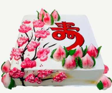 Longevity Cakes Singapore - Cherry Blossom & Shou Taos (Square)