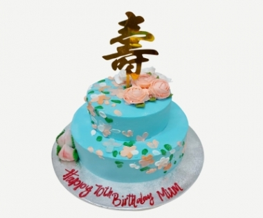 Longevity Cakes Singapore - Modern Oriental with Shou Topper (2-Tier)