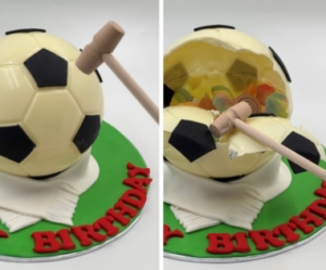 a 3d soccer ball pinata cake