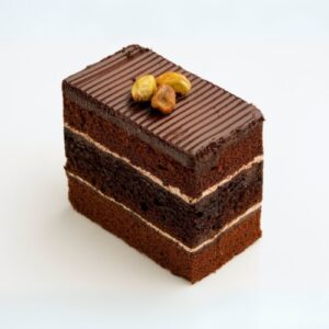 a triple layer chocolate sliced cake