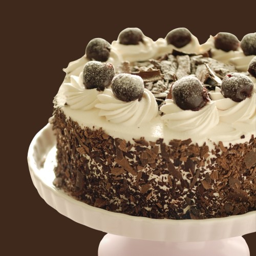 close up shot of a black forest cake