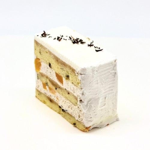 a sweet peach earl grey sliced cake